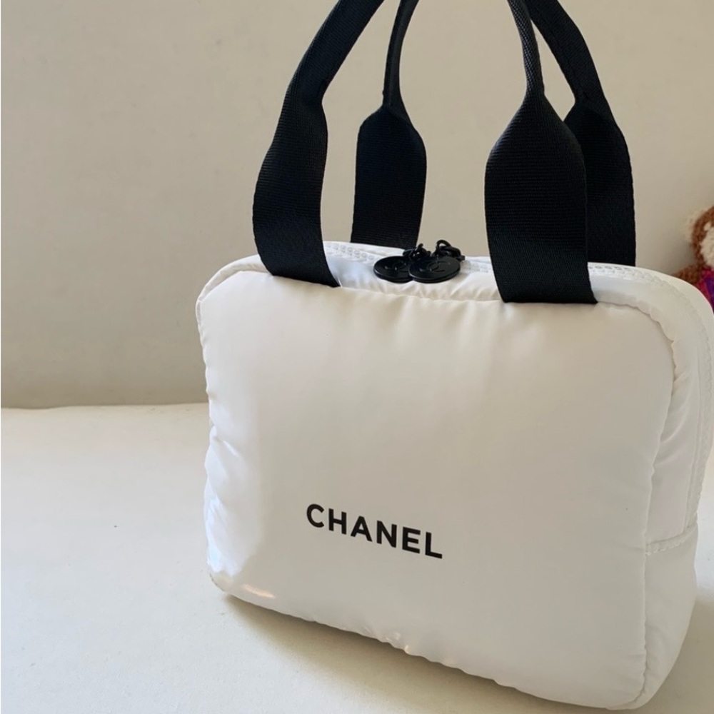 CC White Puff Cosmetic Bag w/Straps